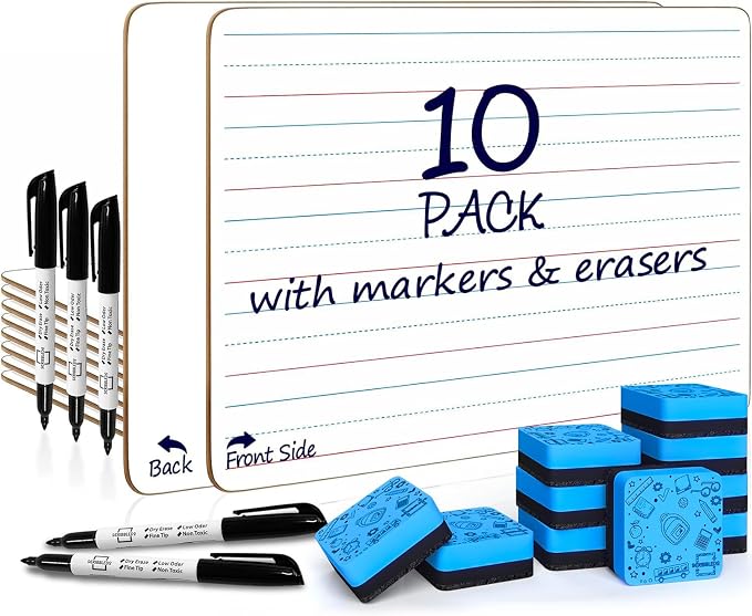 Scribbledo 10 Pack Double Sided Whiteboards Lined Dry Erase Board by Scribbledo