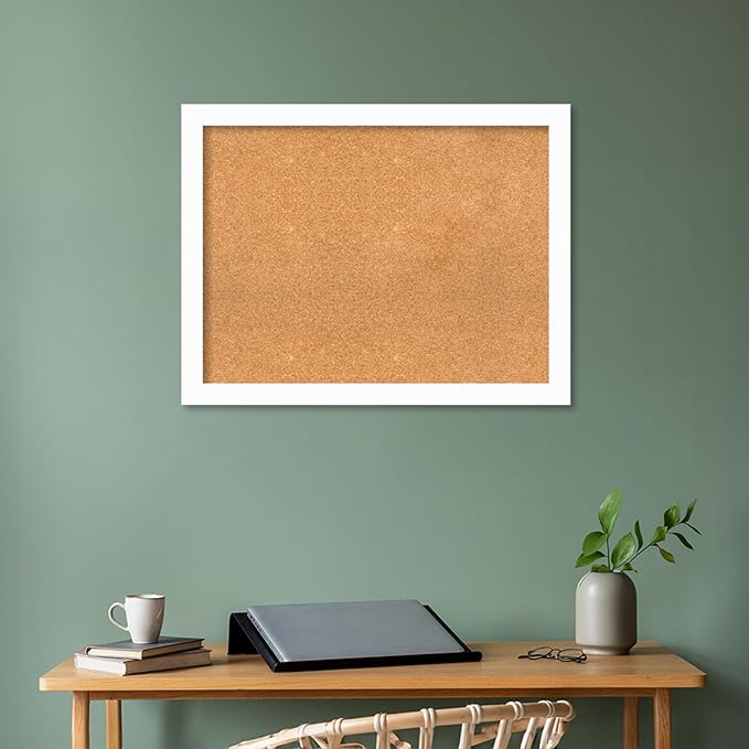 Amanti Art Natural Cork Board for Wall, 27x35 Vision Board with White Frame, Large Corkboard Office Decor for Home Organization, Casual Corkboard Pinboard to Display Items for Home Organization in-DeskLoop Office