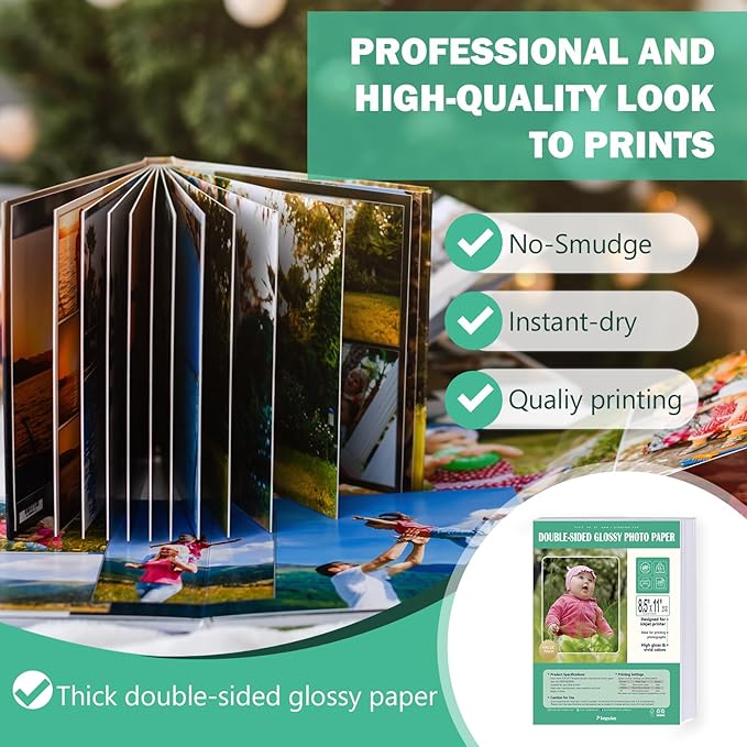 Double Sided Glossy Photo Paper for Inkjet Printer 8.5x11, Thick Glossy Paper for Cardstock 61lb, 100 Sheets-DeskLoop Office