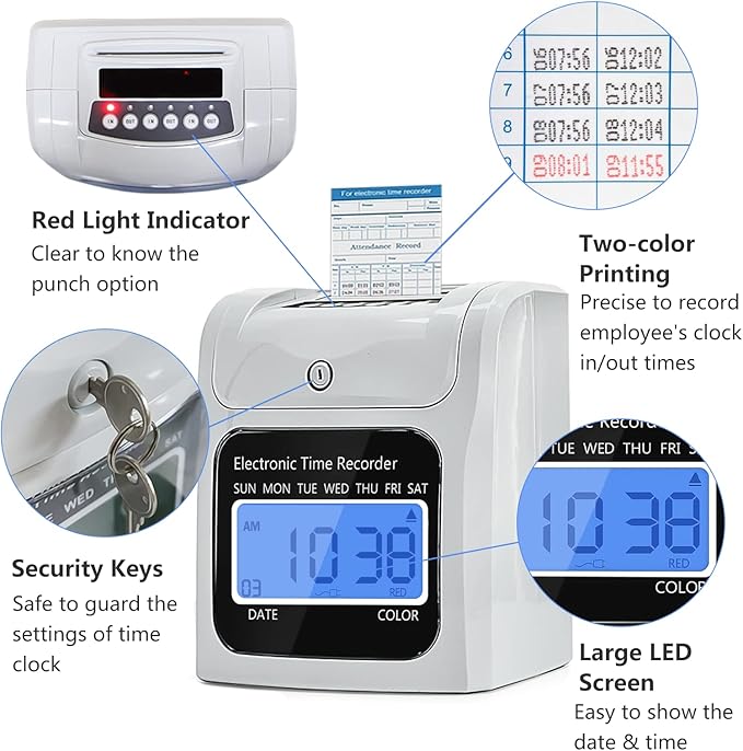 Time Clock Bundle with 200 Time Cards, 4 Ink Ribbons, 2 Ten-Slot Time Card Racks, & 2 Security Keys, Auto-Align Employee Time Clocks for Small Business-DeskLoop Office