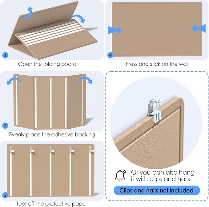 MaxGear Extra Large Bulletin Board 60" x 36", Foldable Felt Board Vision Board Supplies, Cork Board for Office, Home, School, Small Pin Boards for Walls Decorative Display Board Beige Brown-DeskLoop Office