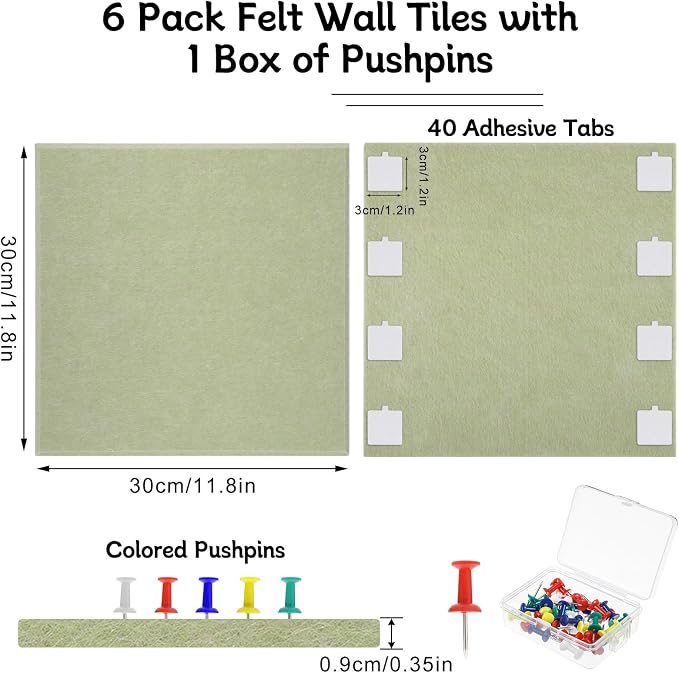 Thboxes Large Cork Board 36" x 24", 6 Pack Felt Wall Tiles - Image 3