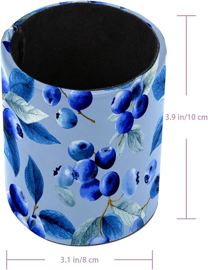 Leather Pen Holder for Desk Blueberry Blue Pencil Cup Desktop Organizer Makeup - Image 3