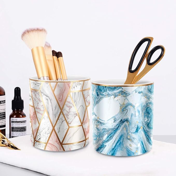 Pen Pencil Holder for Desk, Marble Desk Decor Organizer, Durable Ceramic Pencil - Image 6