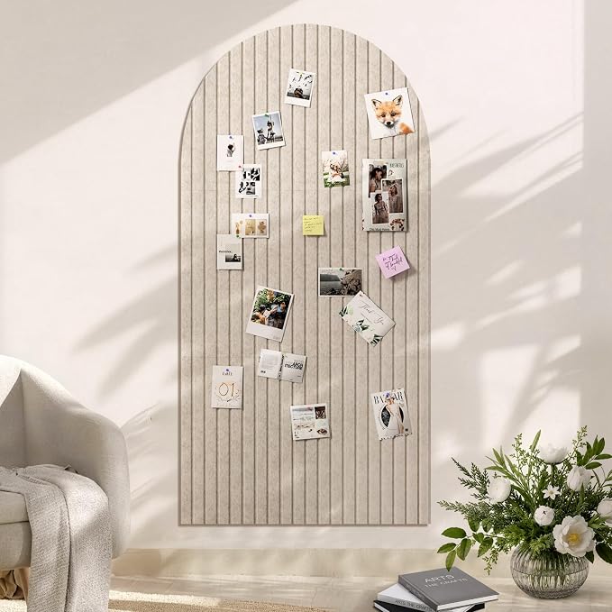 Large Arched Felt Bulletin Board, Oatmeal | Cork Board Alternative, 3 Foldable by ISusaid