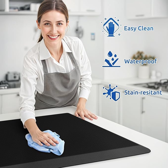 KitchenClouds 2PCS Kitchen Rugs Cushioned Anti-Fatigue Non-Slip Waterproof Kitchen Mat Comfort Foam Standing Mat for Floor Office Sink Laundry (Black)-DeskLoop Office