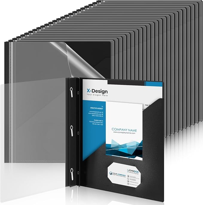 Teling Clear Report Cover with 3 Prongs, Plastic Report Presentation Folders 90 by Teling