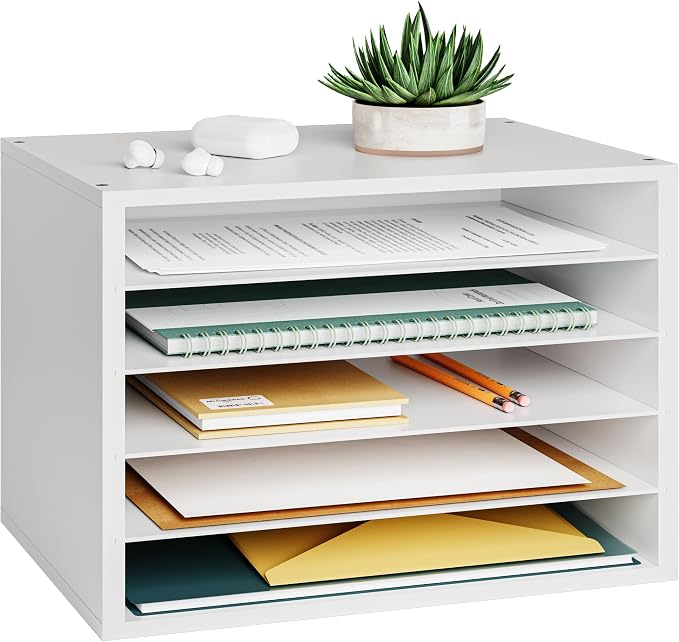 Ballucci 5 Tier Paper Organizer Letter Tray, Wood Desk File Organizer by Ballucci