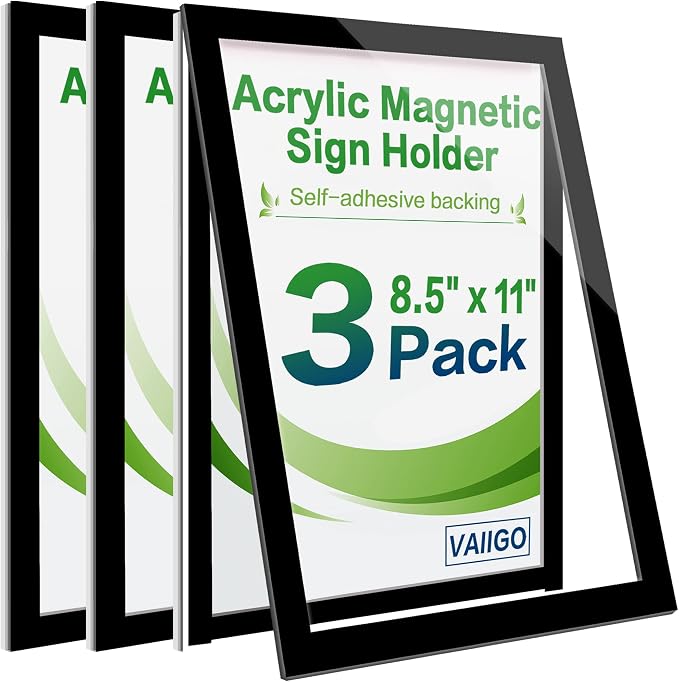 8.5" x 11" Acrylic Sign Holder Wall Mount, Self Adhesive Magnetic Display Frame by VAIIGO