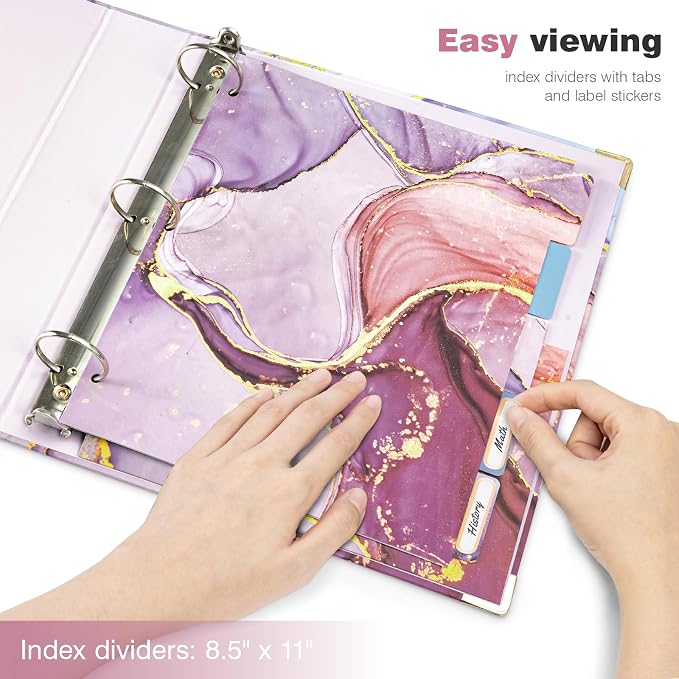 Ospelelf 3 Ring Binder 1.5 Inch, File Folder Labels, Paper Marble Binders - Image 6