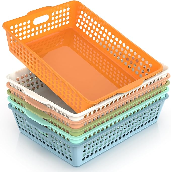 QRRICA 6 Pack Plastic Classroom Storage Baskets, Paper Trays by QRRICA