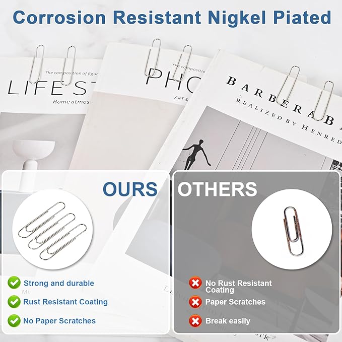 Large Paper Clips Non-Skid, 2 Inch Jumbo PaperClips, 300 Pcs Metal Paper Clips Large,Paperclips Non-Skid Clips for Office&School Supplies.-DeskLoop Office