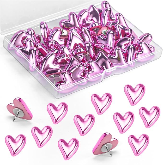36 Pieces Pink Decorative Push Pins, Cute Heart Thumbtacks, Cute Push Pins by GOOLADA