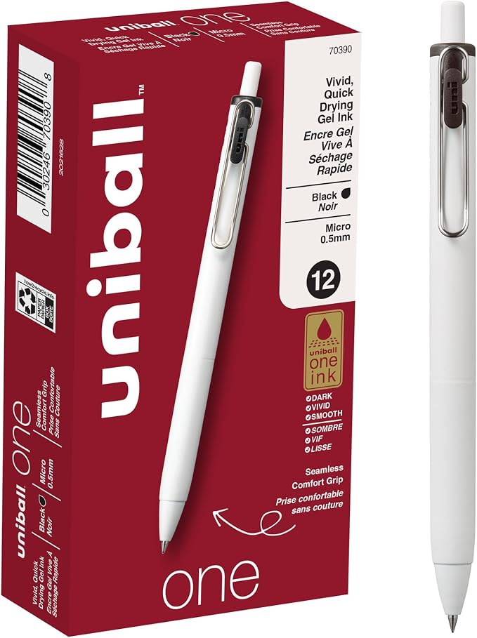 uniball one Retractable Gel Pens, Micro Point, 12 Pack by uni-ball