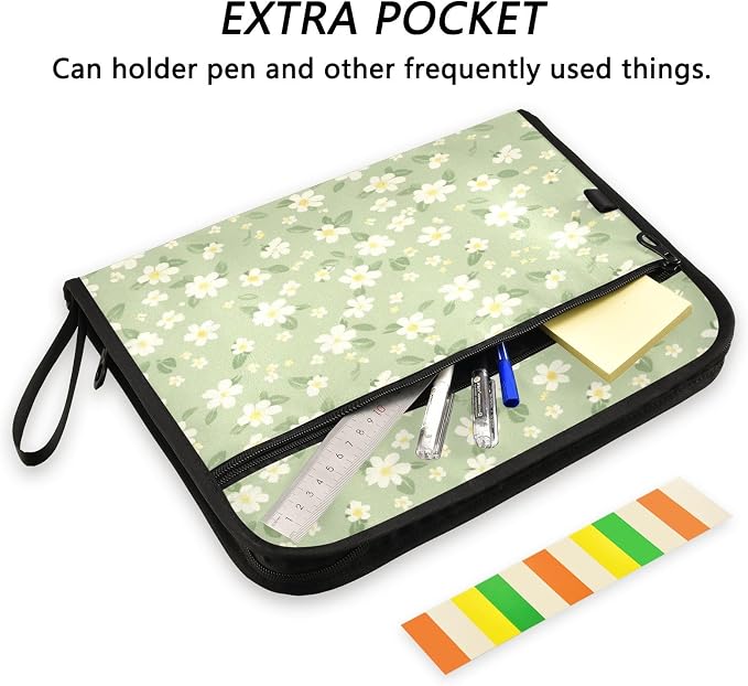 Pale Green and Yellow Flowers Accordion File Organizer Expanding Document Folder - Image 2