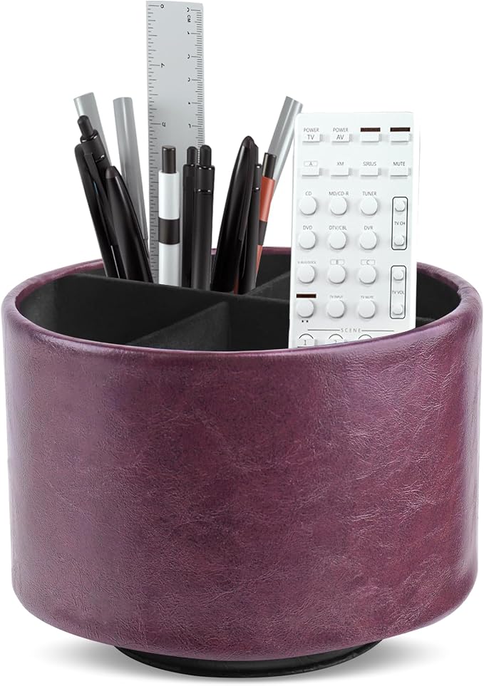 Hennaja Round Leather Art Supply Organizer, Remote Control Holder, 360 Degree by Hennaja