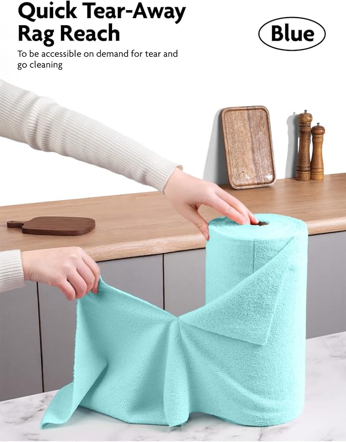 Fantasticlean Microfiber Cleaning Cloth Roll -40 Pack, Tear Away Microfiber Towels, 12" x 12", Reusable, Washable, Scratch Free, Ultra Absorbent Dish Rags for Car, Home, Garage or Shop (Blue)-DeskLoop Office