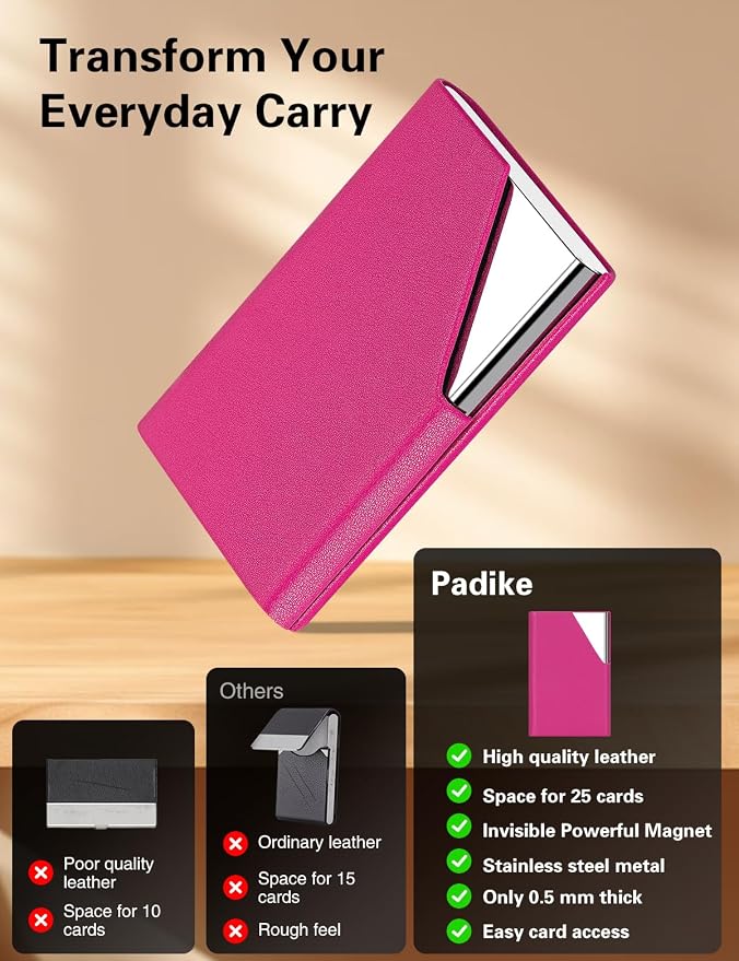 Padike Business Card Holder, Upgraded Leather Business Card Case Pocket Card - Image 2