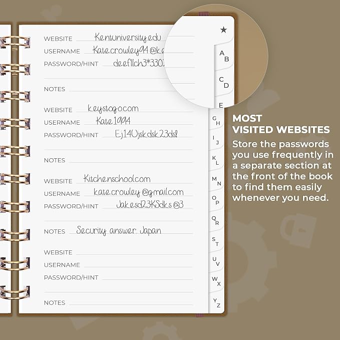 Clever Fox Password Book Spiral – Mini Internet Address & Password Organizer - Image 4