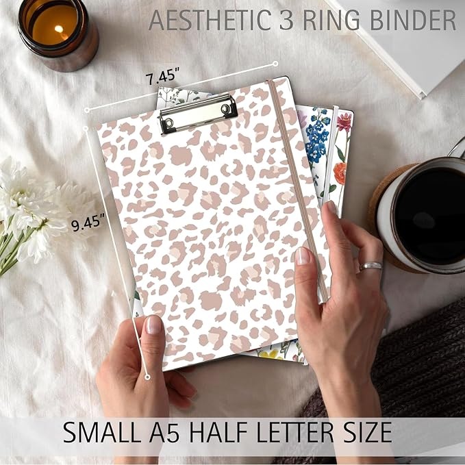 Mini 3 Ring Binder 1 Inch for 5.5"x8.5" Paper, Cute Small Three Ring Binders - Image 2