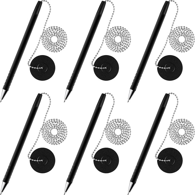 Outus 6 Pieces Secure Pen with Chain and Adhesive Pen Holder Reception Counter by Outus