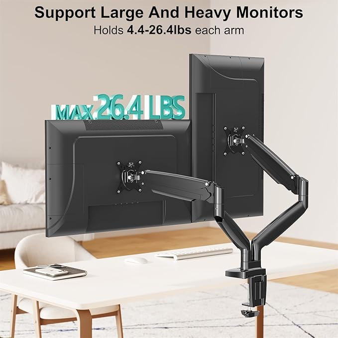 MOUNT PRO Dual Monitor Desk Mount fits 22” to 35” Ultrawide Computer Screen, Holds up to 26.4lbs Each, Fully Adjustable Long Monitor Arm for Two Monitors, Gas Spring Monitor Stand, 100x100 VESA Mount-DeskLoop Office