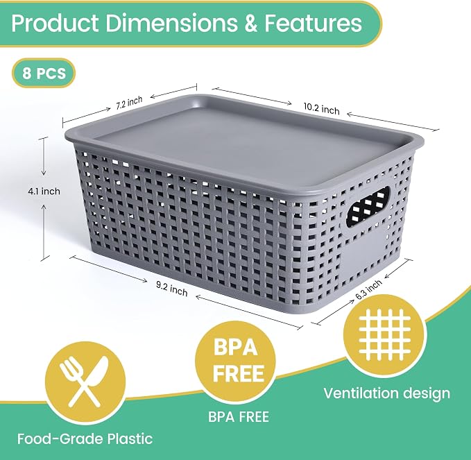 Plastic Storage Baskets with Lid-Plastic Storage Containers Stackable Storage - Image 2