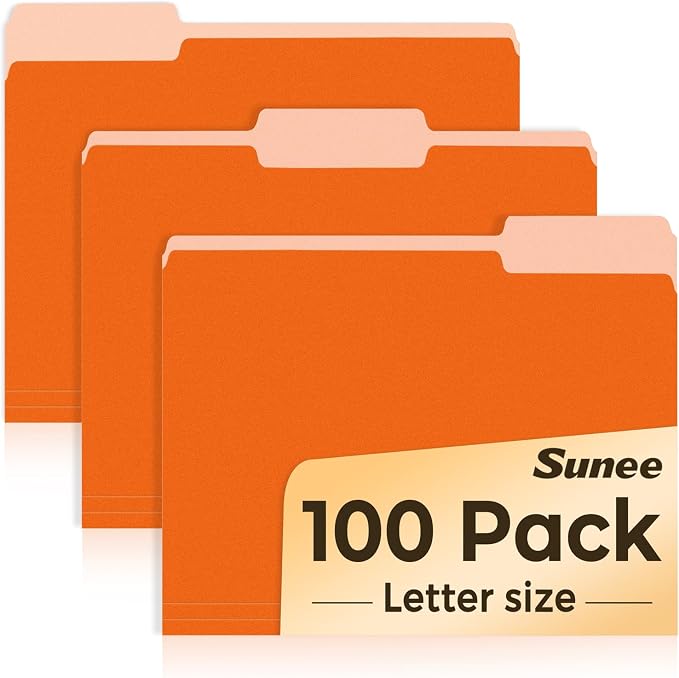 SUNEE File Folders Letter Size Orange, 100 Pack Manilla Folders 8.5 x 11 by SUNEE