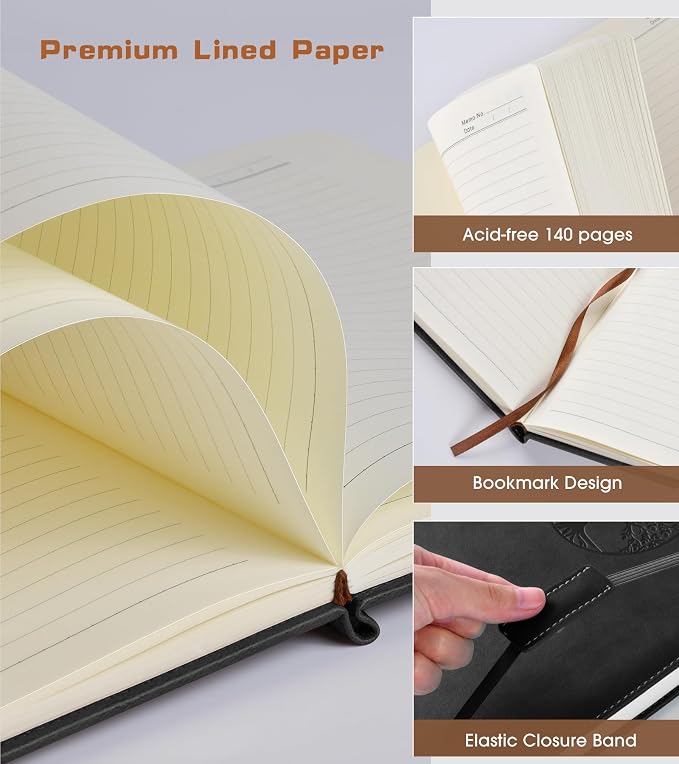 Biuwory A6 Leather Pocket Notebook, 140 Lined Pages Hardcover Small Journal | - Image 4