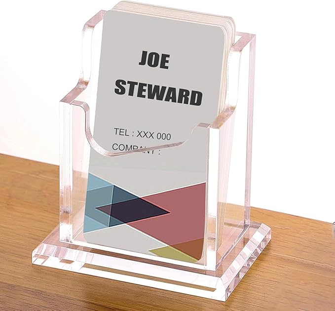 PARTSPOWER Acrylic Business Card Holder for Desk, Vertical Clear Business Name Card Display Stand, Desk Accessory Business Name Card Organizer (Vertical, 1-Slot)-DeskLoop Office