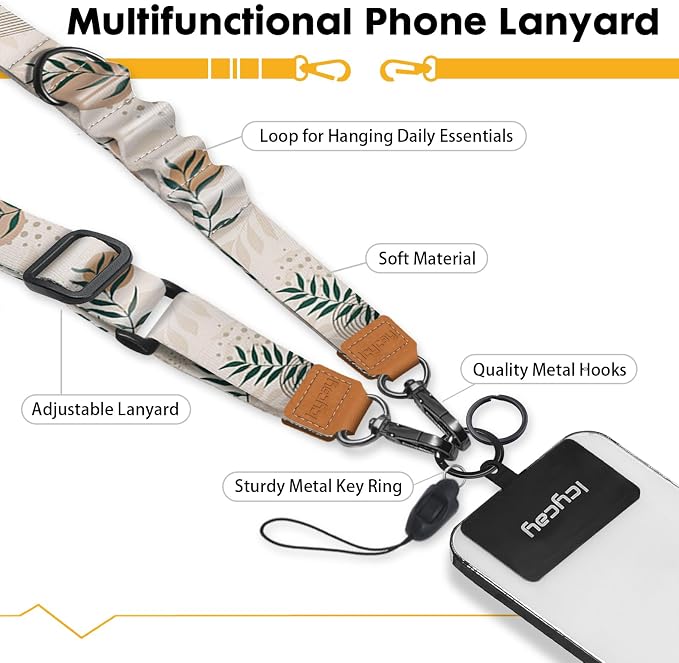 Icycay Phone Lanyard Crossbody, Abstract Leaf Cell Phone Strap - Image 3