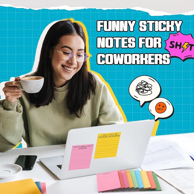 12 Pcs Funny Sticky Notes for Work 4x3 Inches Sarcastic Self Adhesive Notepads - Image 4