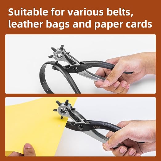 Deli 9" Leather Hole Punch Tool – Heavy Duty Rotary Belt Hole Puncher & Leather - Image 3