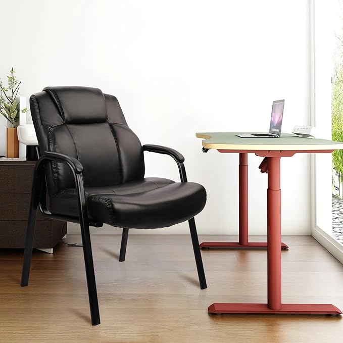 CLATINA Big & Tall 500 lb. Guest Chair, Leather Reception Chairs with Padded Arm Rest for Waiting Room Office Home and Meeting Conference-Black, 4 Pack-DeskLoop Office