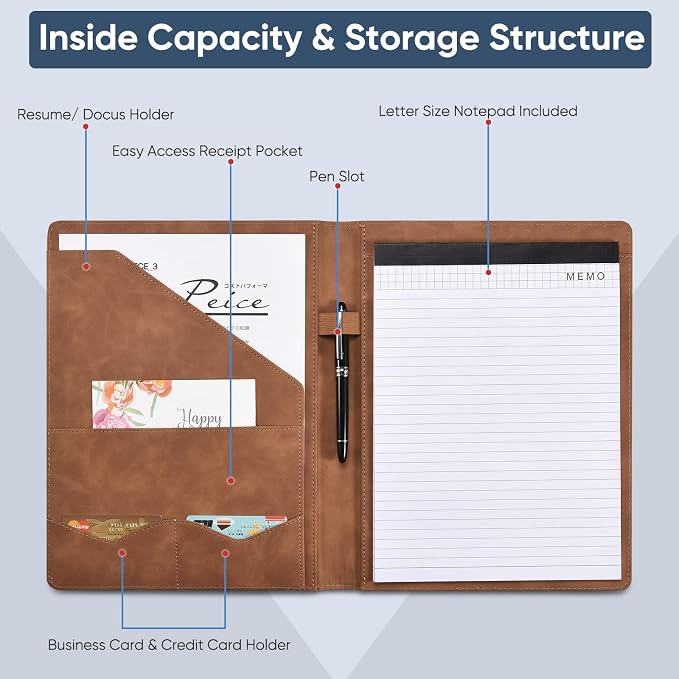 Pacific Mailer Padfolio Portfolio Leather Binder, Interview Legal Document - Image 3