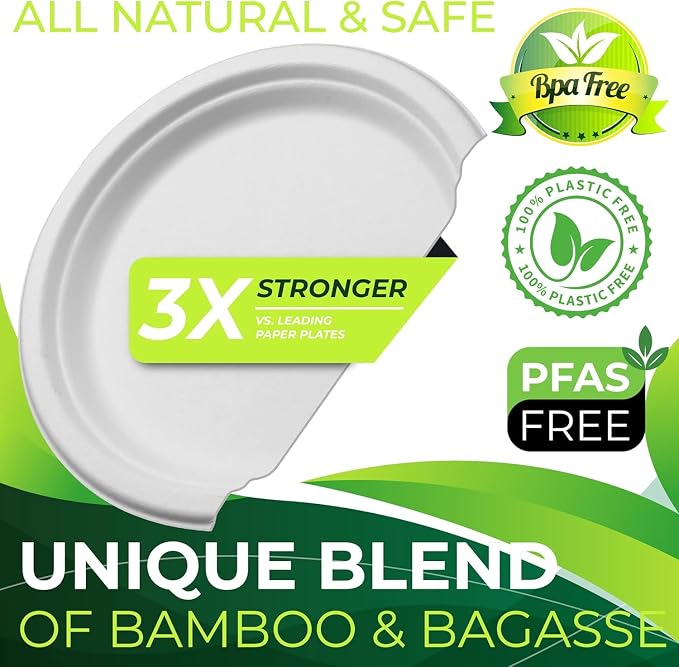 150pcs 100% Compostable 9in Paper Plates, Heavy Duty Disposable Eco Friendly - Image 4