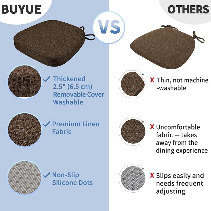 BUYUE Thickened 2.5" Dining Chair Cushions Set of 4, U-Shape High Density Foam - Image 6
