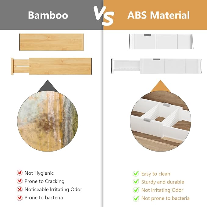 KABUM Upgrade Adjustable Drawer Divider Organizer Clothes Dresser Organizer,Expandable Organization for Home, Office,2.8" High Expandable from 11.7" to 18.5",4 Dividers with 6 Long and 2 Short Inserts-DeskLoop Office