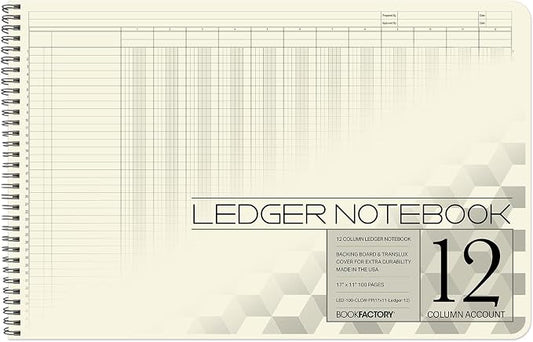 BookFactory Accounting Ledger Notebook/Large 12 Column Accounting Ledger by BookFactory