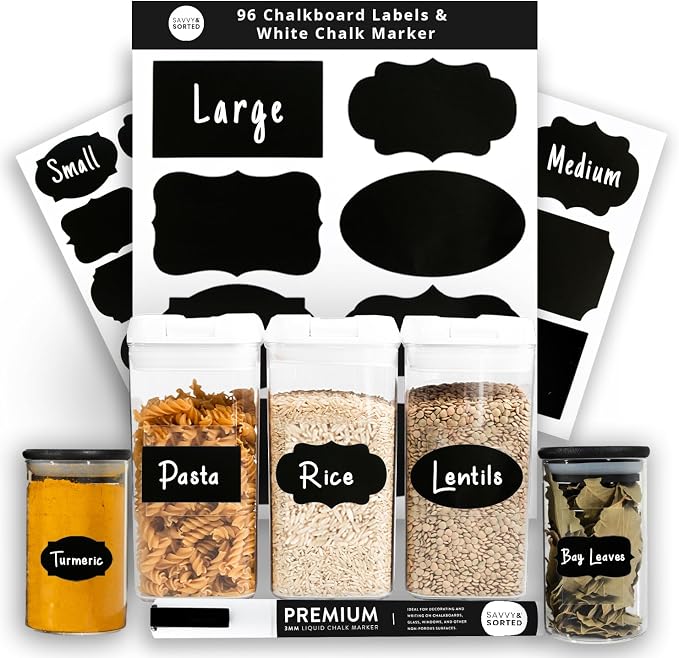 96 Chalkboard Labels for Storage Bins, Chalkboard Stickers by SAVVYSORTED%C2%AE