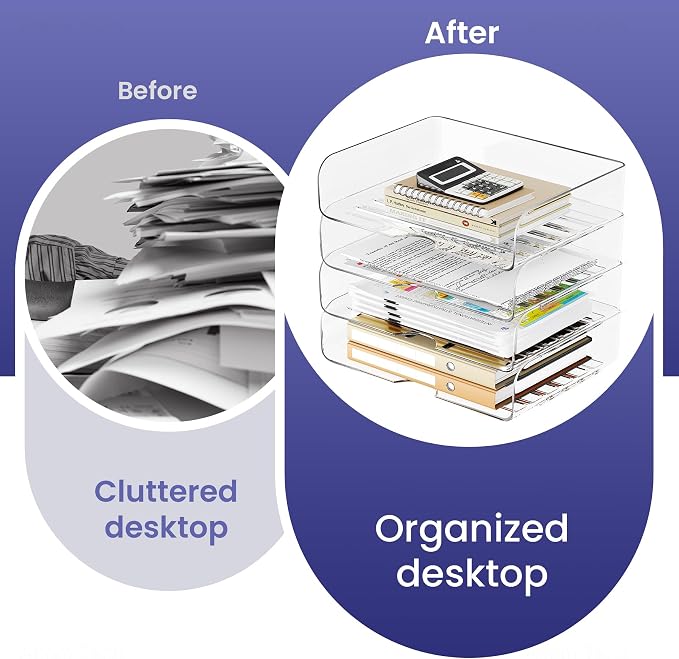 Tomorotec Desk Letter Tray Set, A4 Size Clear PET Stackable Document Organizer - Image 4