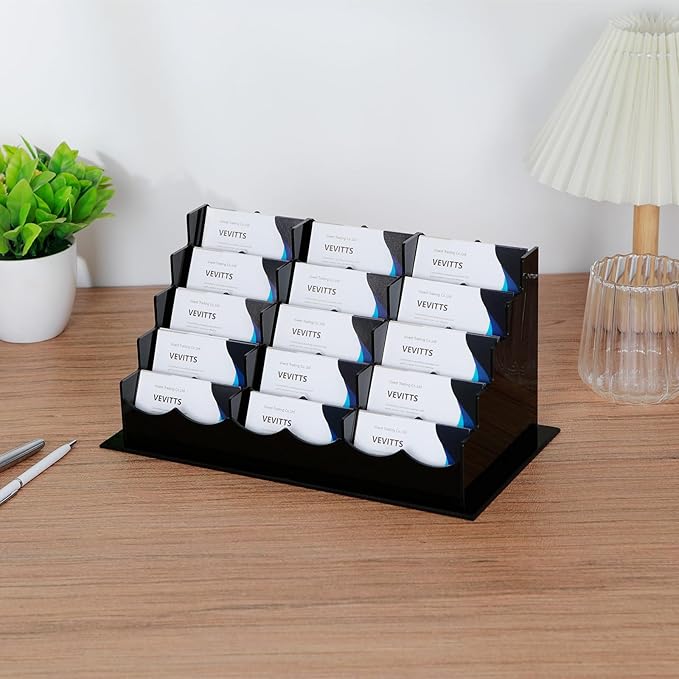 Business Acrylic Card Holder Display for Desk, 15 Slots 5 Tiers Multiple-Black Acrylic Business Card Stand Set, Holds Approximately 750 Cards-DeskLoop Office