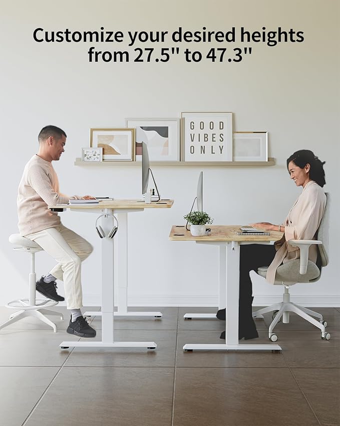 FEZIBO One-Piece Standing Desk Adjustable Height Stand up Home Office Desk, 55x24 Inch Electric Standing Computer Desk, with 4 Memory Presets, Fixable casters, Light Rustic-DeskLoop Office