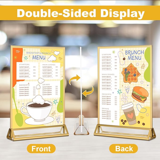 EHWINE 16 Pack Acrylic Sign Holder 8.5 x 11, Double Sided Gold Picture Frame - Image 4