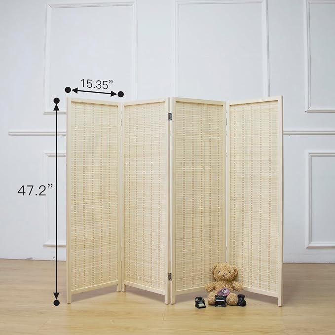 Furnnylane 4 Panel Short Room Divider Screen, Small Bamboo Panel Divider - Image 5