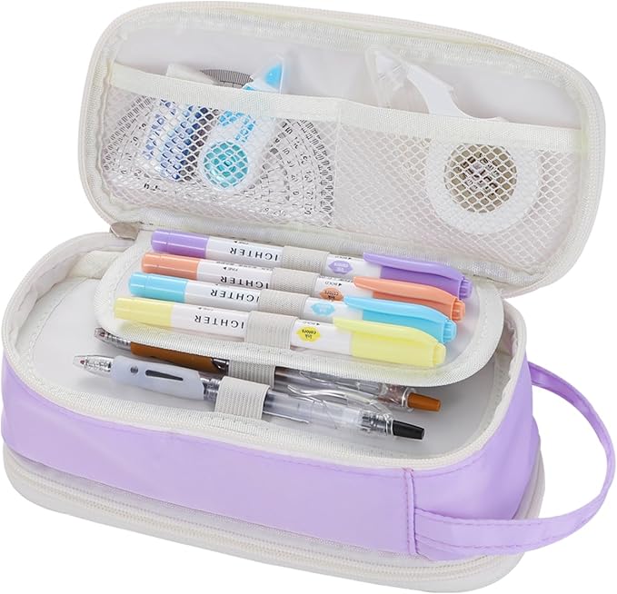 Dugio Big Pencil Case for Girls Teens Kids Zipper Pencil Pouch with Handle Organizer Pencil Bag Aesthetic Pencil Pen Case for School Purple-DeskLoop Office