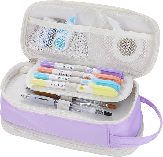 Dugio Big Pencil Case for Girls Teens Kids Zipper Pencil Pouch with Handle Organizer Pencil Bag Aesthetic Pencil Pen Case for School Purple-DeskLoop Office