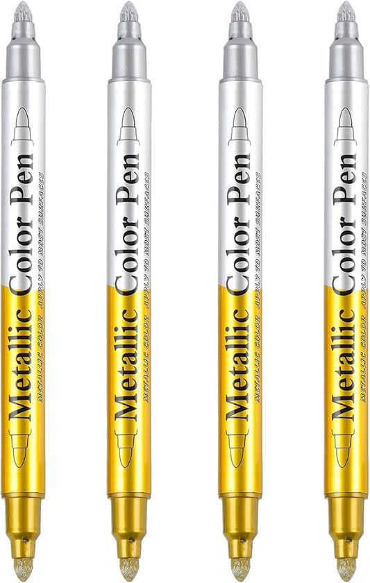 Dyvicl Metallic Marker Pens Dual Tip, Permanent Metallic Silver and Gold Paint Pens for Black Paper, Wine Glass, Rock Painting, Christmas Card Making, Scrapbook, DIY Art Crafts, Set of 4-DeskLoop Office