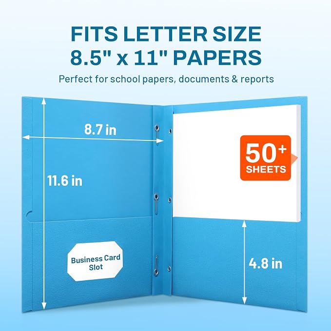 SUNEE 2 Pocket Folders with Prongs, Paper Folders with 2 Pockets and 3 Prongs - Image 2