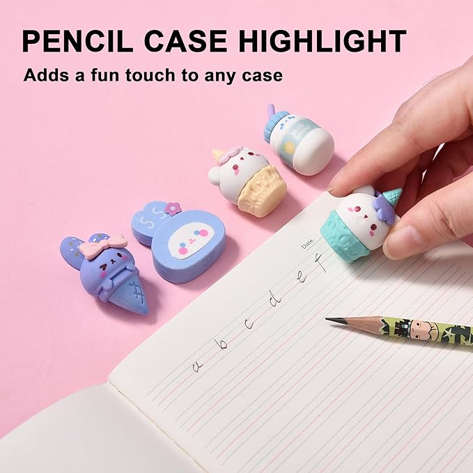 16Pcs Cute Ice Cream Shaped Erasers for Kids, Fun Food Eraser for School Classroom Rewards Party Favors-DeskLoop Office
